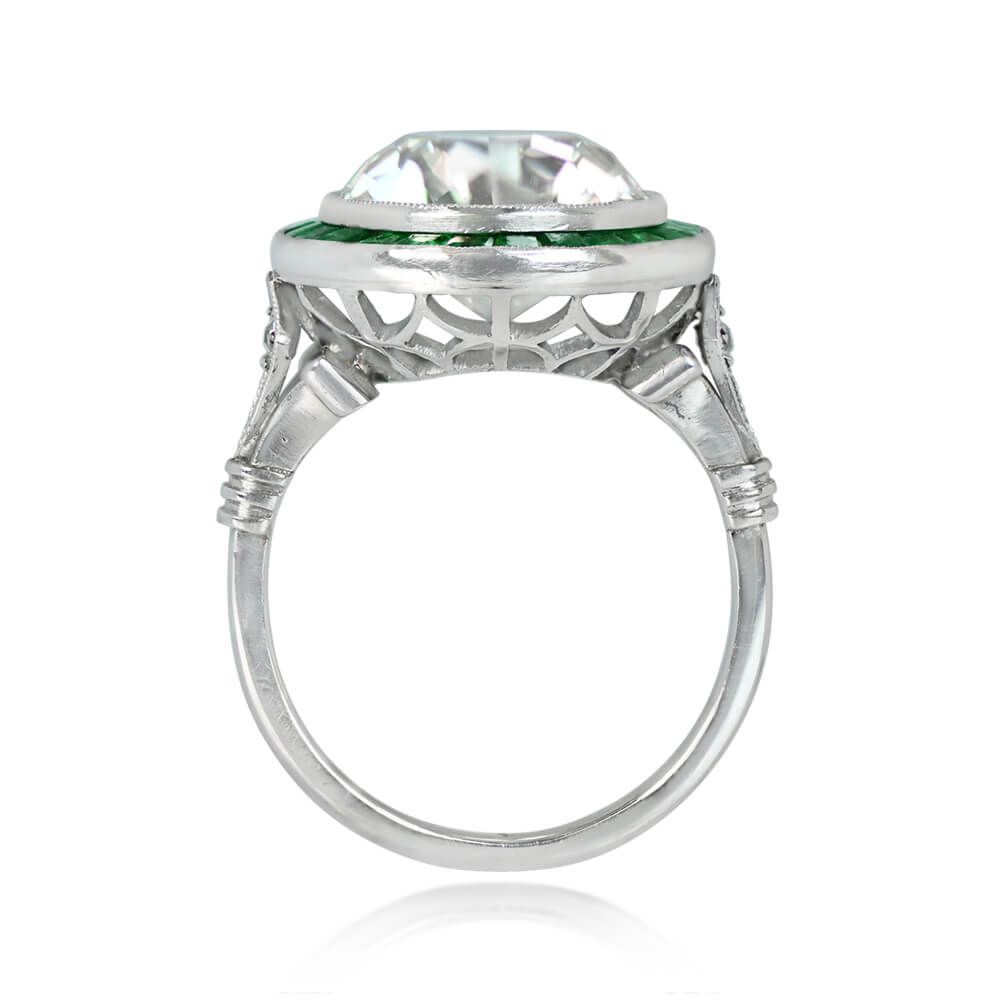 Platinum European cut Diamond and Emerald Ring