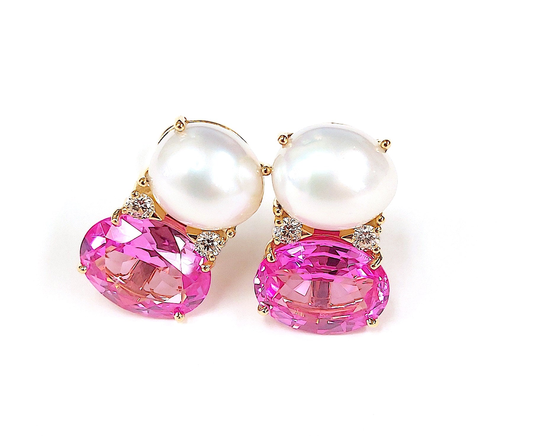 Double Cushion Green Quartz Earrings with Detachable Pearls