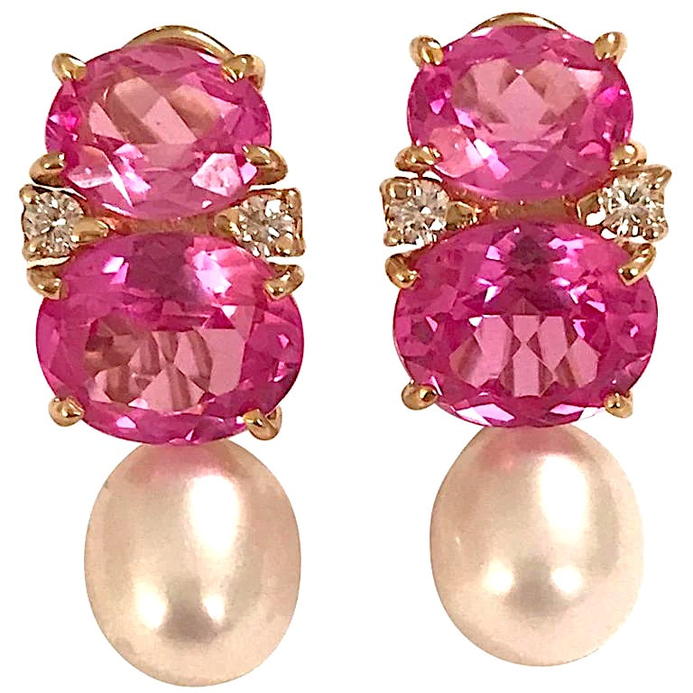 Large GUM DROP™ Earrings with Deep Amethyst and Pink Topaz and Diamonds