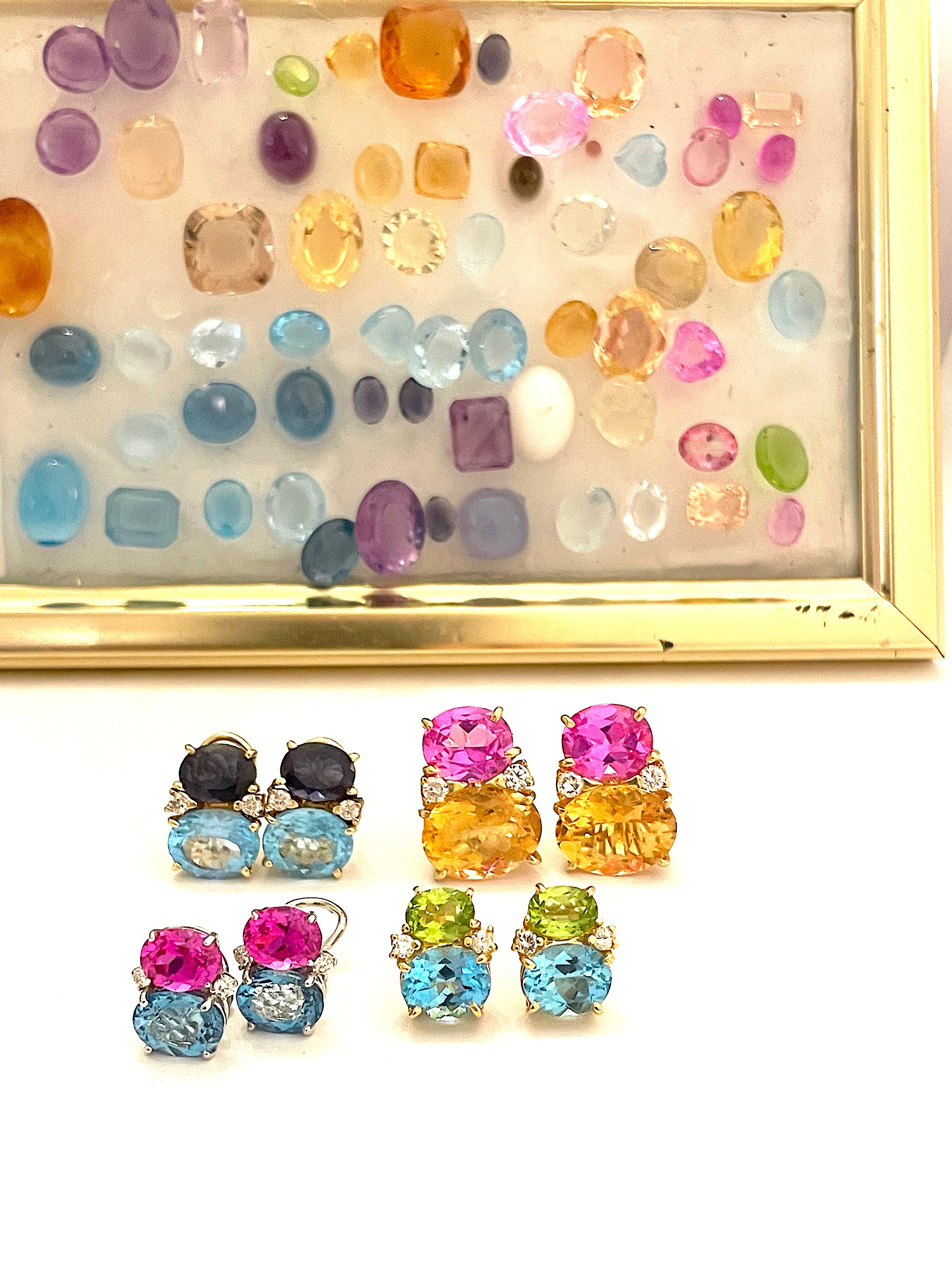 Grande GUM DROP™ Earrings with Cabochon White Jade and Garnet and Diamonds