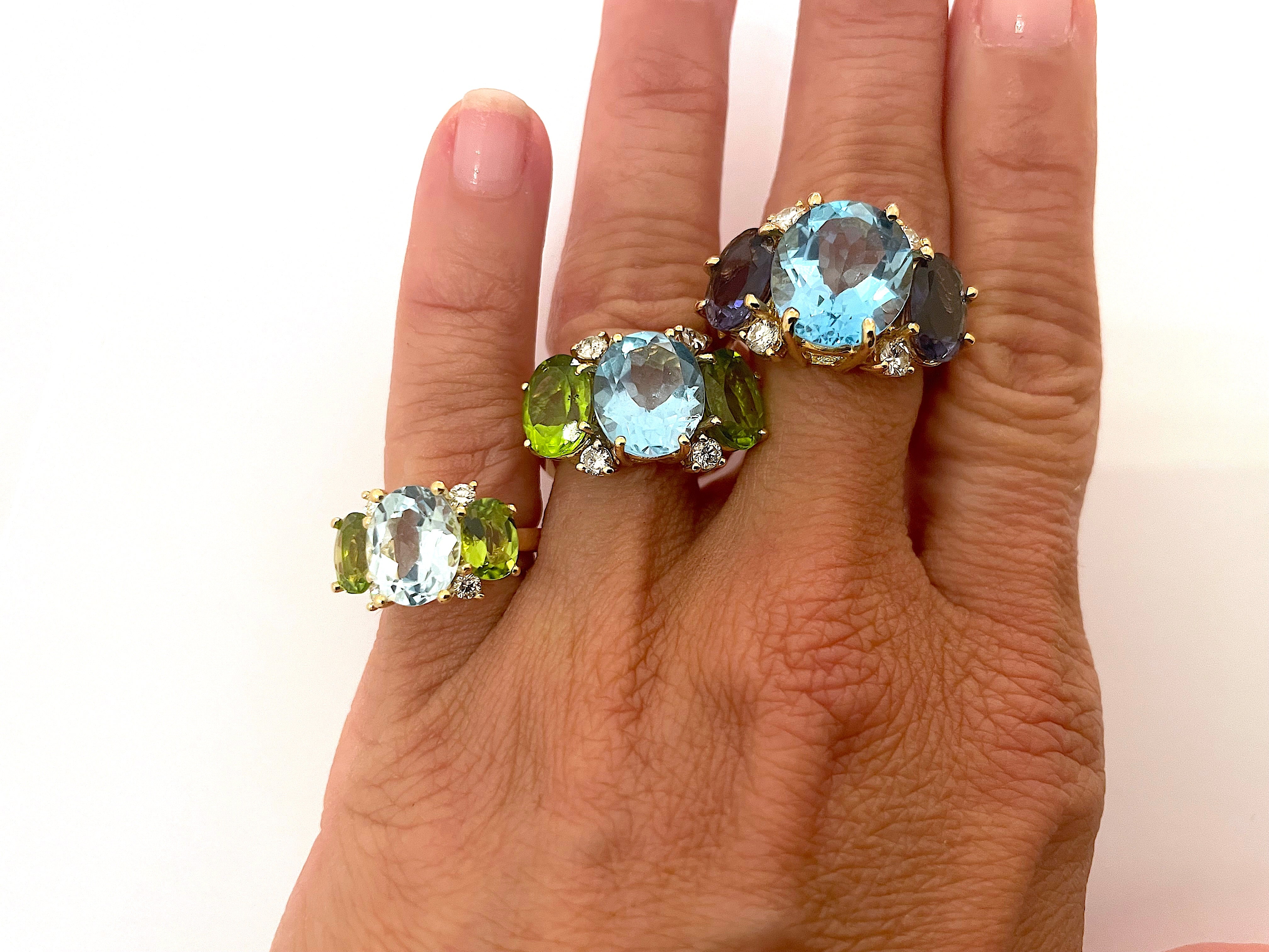 Small GUM DROP™ Ring with Blue Topaz and Peridot and Diamonds