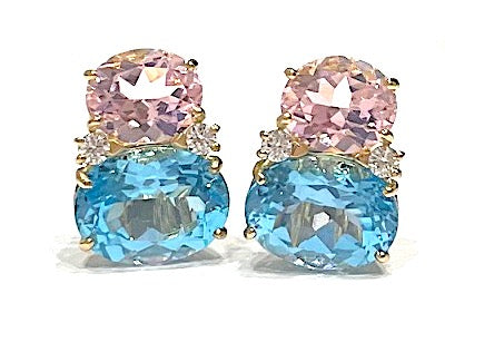 Large GUM DROP™ Earrings with Pink Topaz and Blue Topaz and Diamonds
