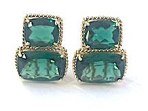 18kt Yellow Gold Cushion Cut Earring with Rope Twist Border with Blue Topaz and Green Quartz
