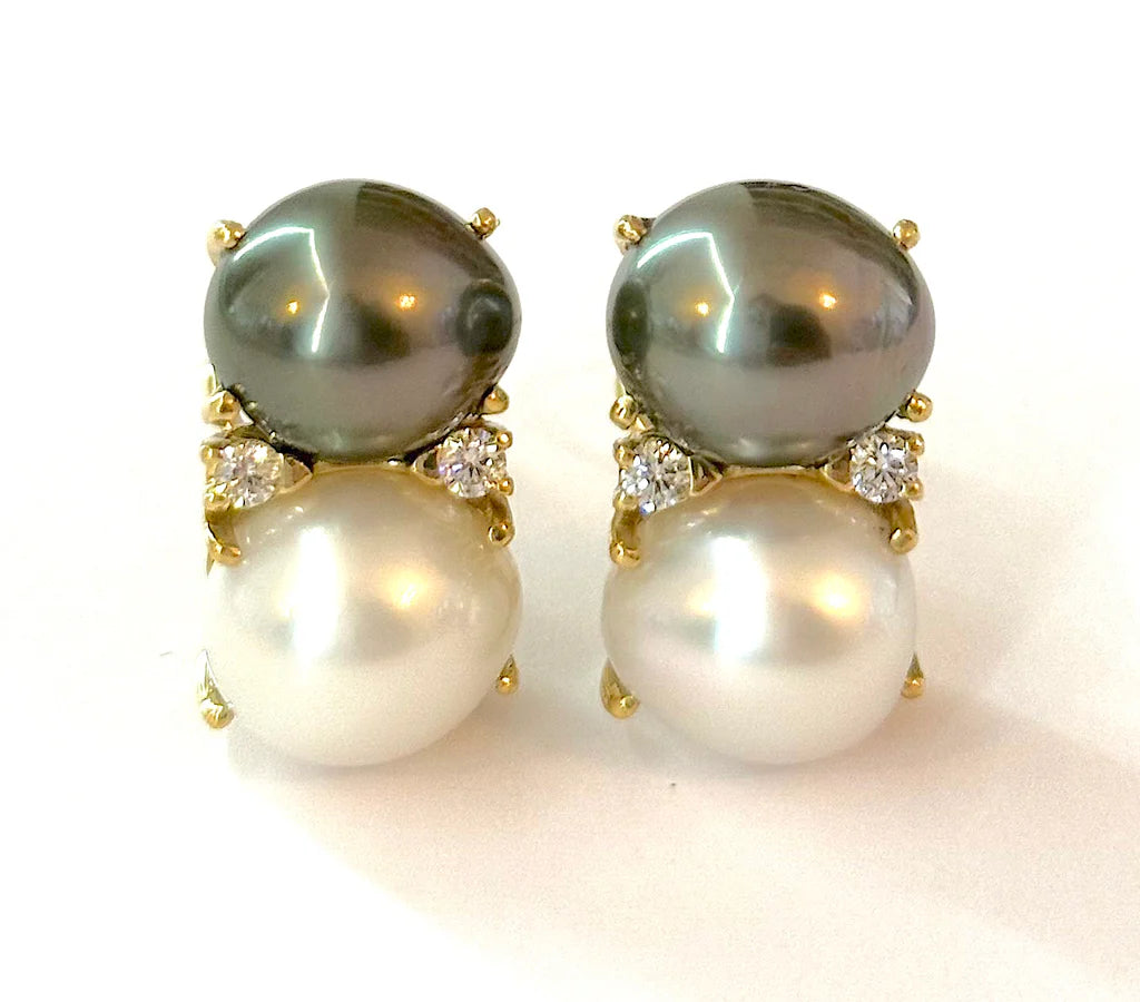 Medium GUM DROP™ Earrings with Pink Topaz and Blue Topaz and Diamonds with Detachable Pearls