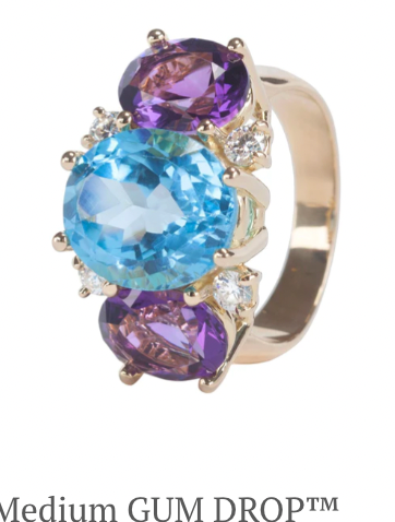 Medium 18 Karat Yellow Gold GUM DROP™ Ring with Peridot and Blue Topaz - Without Diamonds