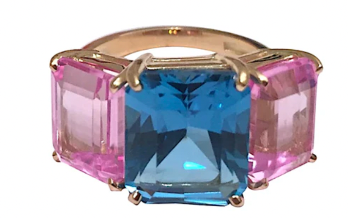 18kt Bonheur Ring with Green Amethyst, Amethyst and Blue Topaz