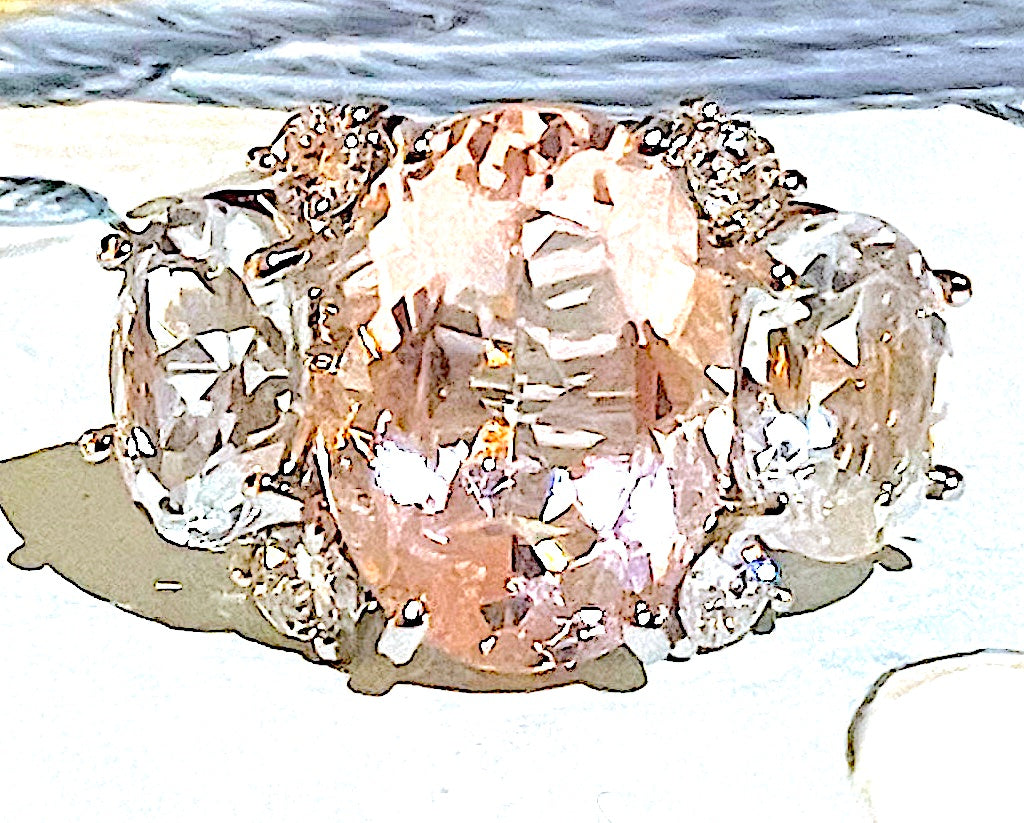 Large Platinum GUM DROP™ Ring with Morganite and Rock Crystal and Diamonds