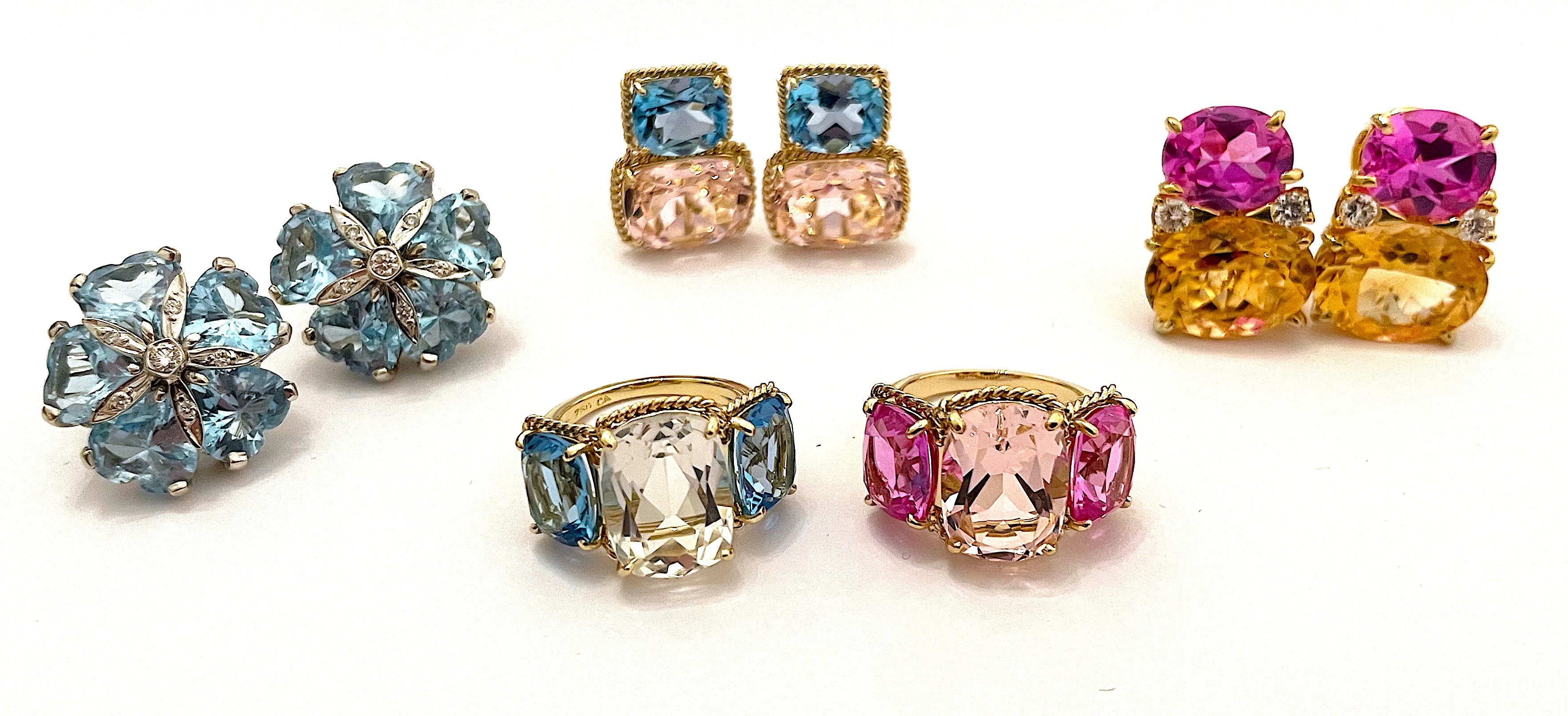 Large Platinum GUM DROP™ Ring with Morganite and Rock Crystal and Diamonds