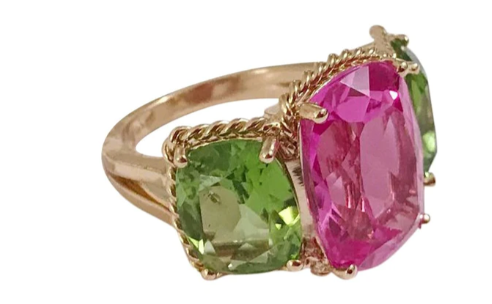 Large Platinum GUM DROP™ Ring with Morganite and Rock Crystal and Diamonds