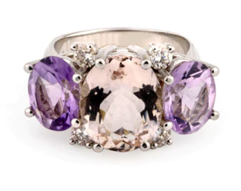 Large Platinum GUM DROP™ Ring with Morganite and Rock Crystal and Diamonds