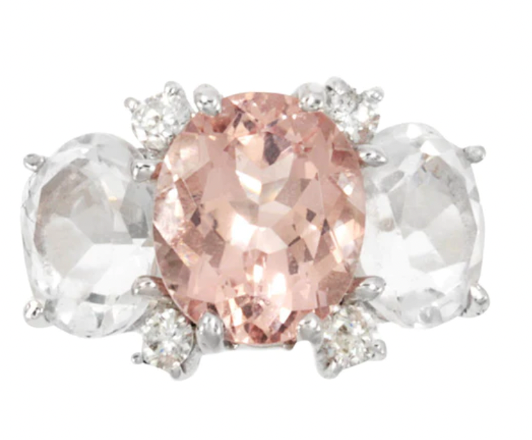 Large Platinum GUM DROP™ Ring with Morganite and Rock Crystal and Diamonds