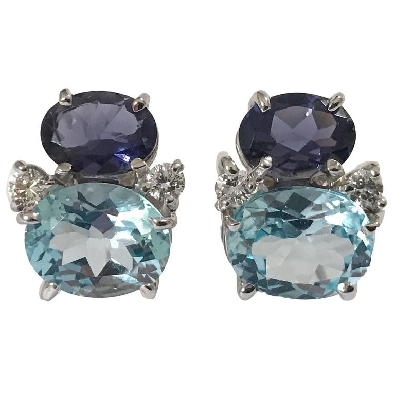 Mini GUM DROP™ Iolite Blue Topaz Diamond Earrings