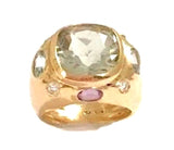 18kt Bonheur Ring with Green Amethyst, Amethyst and Blue Topaz