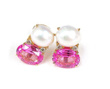 Medium GUM DROP™ Earrings with Pink Topaz and Blue Topaz and Diamonds with Detachable Pearls
