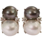 Large GUM DROP™ Earrings with Pearls and Pink Topaz and Diamonds