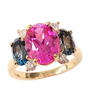 18kt Bonheur Ring with Green Amethyst, Amethyst and Blue Topaz