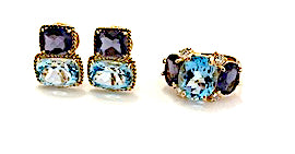 Large GUM DROP™ Ring with Citrine and Amethyst and Diamonds