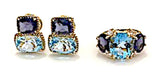 Large GUM DROP™ Earrings with Blue Topaz and Cabochon Smoky Topaz and Diamonds