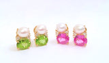 Medium GUM DROP™ Earrings with Pearls and Peridot and Four Diamonds