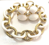 Elegant Alternating Yellow Gold Twist and White Jade Link Bracelet