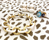 Elegant Alternating Yellow Gold Twist and White Jade Link Bracelet