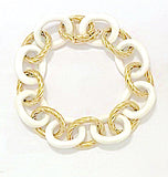 Elegant Alternating Yellow Gold Twist and White Jade Link Bracelet