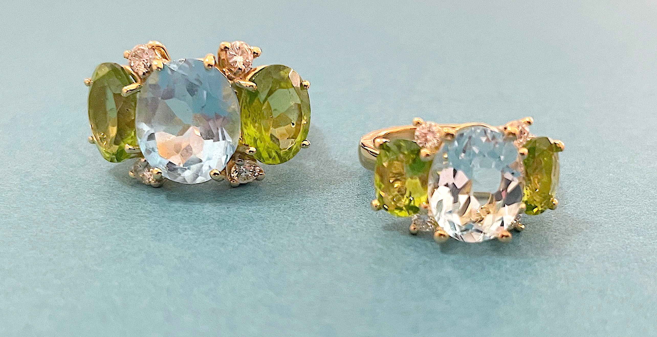 Small GUM DROP™ Ring with Blue Topaz and Iolite and Diamonds
