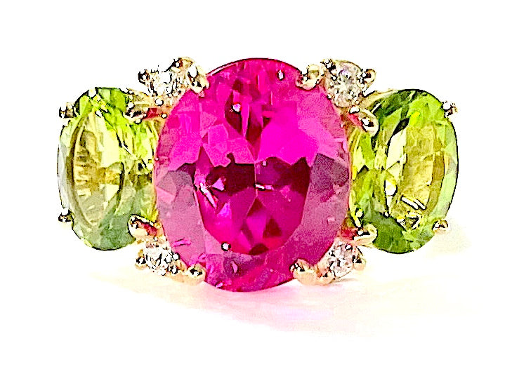 Medium 18 Karat Yellow Gold GUM DROP™  Ring with Peridot and Blue Topaz - Without Diamonds