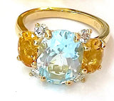 Small GUM DROP™ Ring with Blue Topaz Citrine and Diamonds