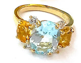 Small GUM DROP™ Ring with Blue Topaz Citrine and Diamonds