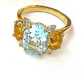 Small GUM DROP™ Ring with Blue Topaz Citrine and Diamonds