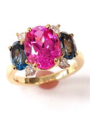 Small GUM DROP™ Ring with Bright Pink Topaz and Blue Topaz and Diamonds