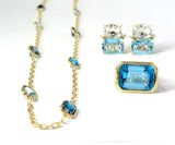 Elegant Multi Color Blue Topaz Necklace on twisted Link chain