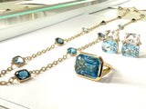 Large Two Stone Cushion Cut Earring with Rock Crystal and Blue Topaz