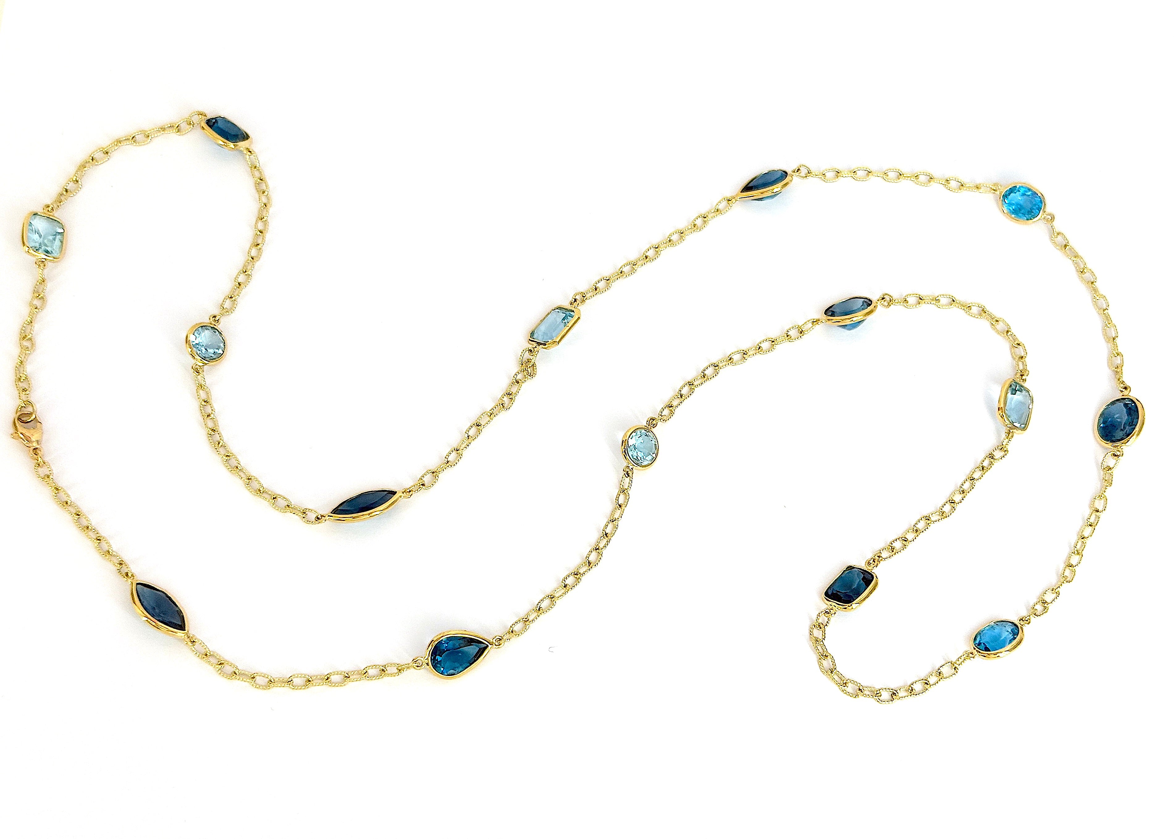 Elegant Multi Color Blue Topaz Necklace on twisted Link chain