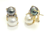 Double Cushion Green Quartz Earrings with Detachable Pearls