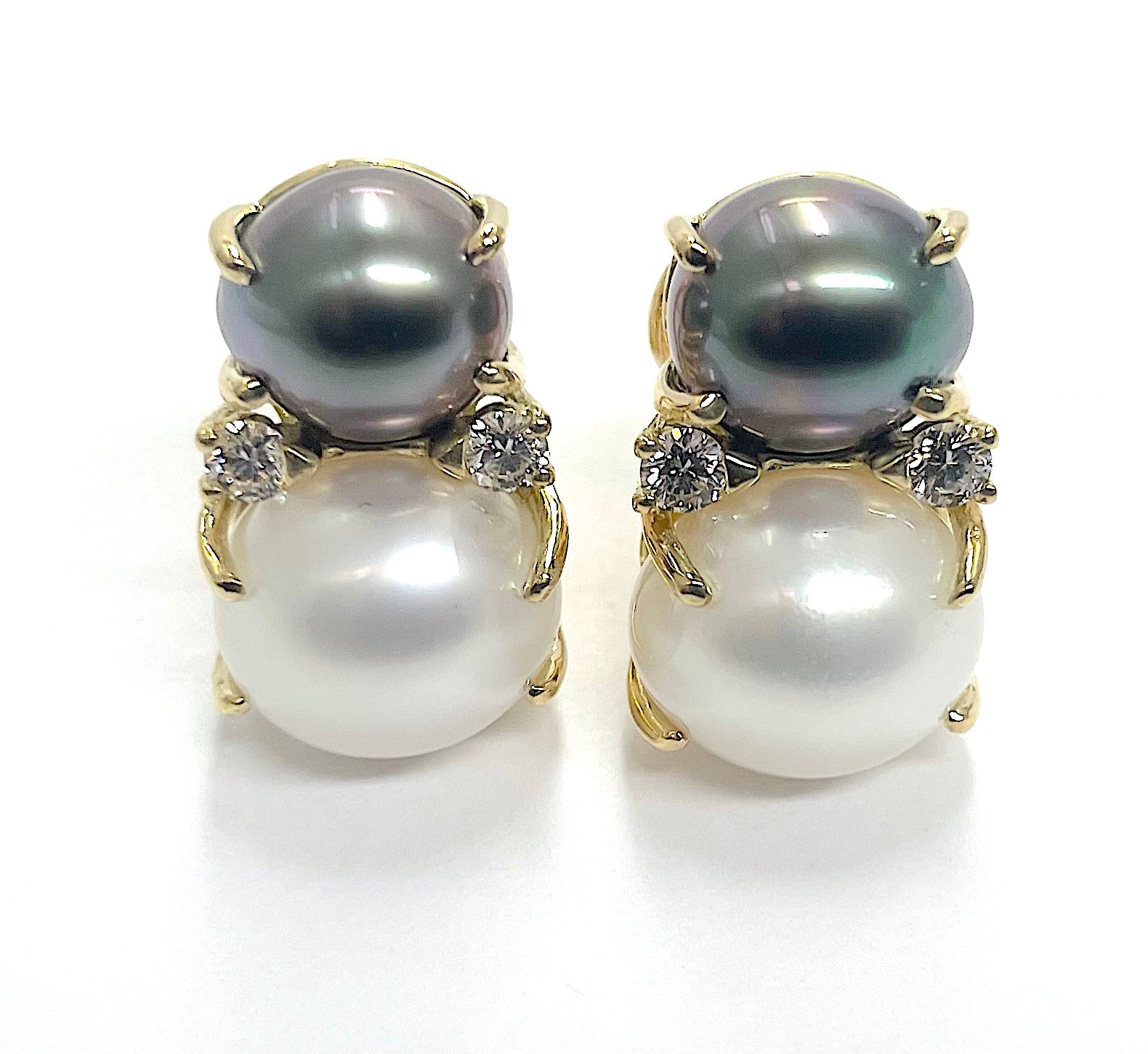 Large GUM DROP™ Earrings with Blue Topaz and Cabochon Smoky Topaz and Diamonds