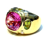 Elegant Three-Stone Ring with Gold Rope Twist Border