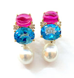 Medium GUM DROP™ Earrings with Pink Topaz and Diamonds with Detachable Pearls