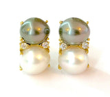Medium GUM DROP™ Earrings with Pearls and Peridot and Four Diamonds