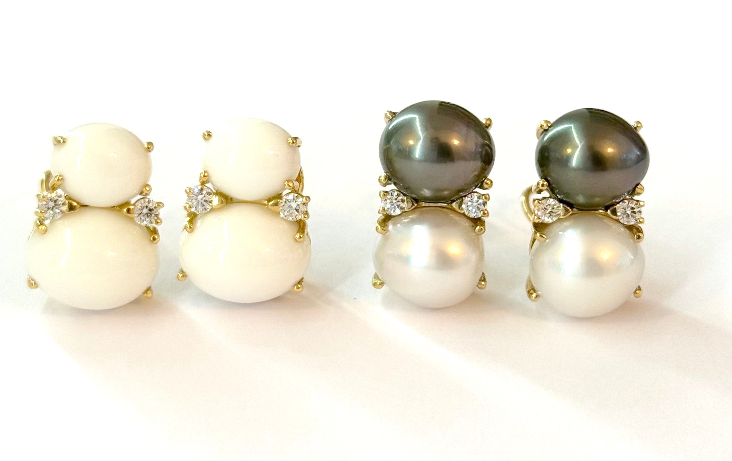 Large GUM DROP™ Earrings with Pearls and Pink Topaz and Diamonds