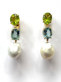 Medium GUM DROP™ Earrings with Pink Topaz and Blue Topaz and Diamonds with Detachable Pearls