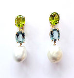 Medium GUM DROP™ Earrings with Pearls and Peridot and Four Diamonds