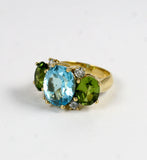 Large GUM DROP™ Ring with Pink Topaz Peridot and Diamonds
