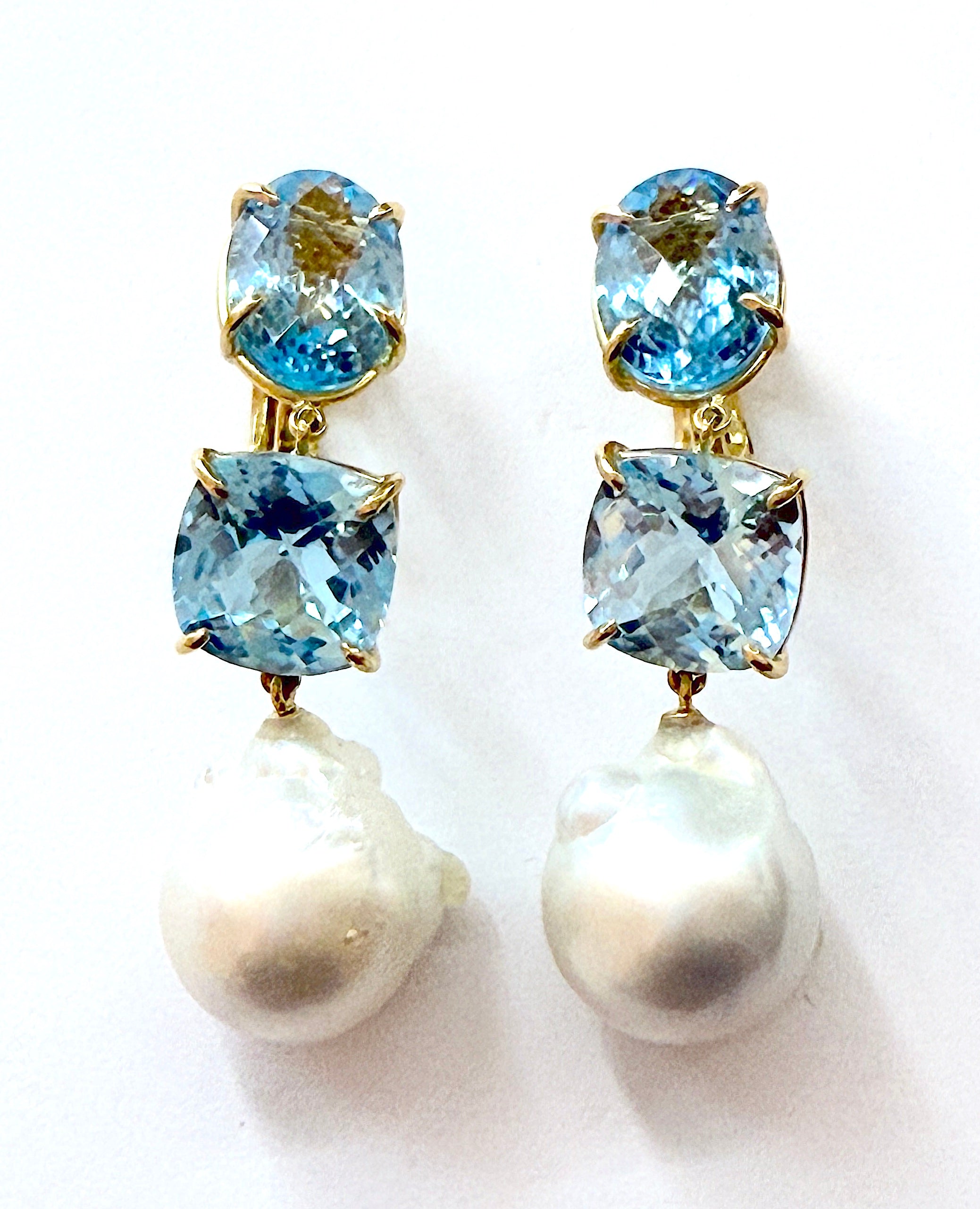 Elegant Three-Stone Drop Earring with Oval Amethyst and Baroque Pearl