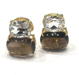 Yellow Gold Double Cushion Earrings with Rock Crystal and Smoky Topaz