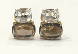 Yellow Gold Double Cushion Earrings with Rock Crystal and Smoky Topaz