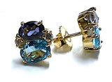 Large GUM DROP™ Earrings with Blue Topaz and Cabochon Smoky Topaz and Diamonds