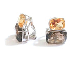 Yellow Gold Double Cushion Earrings with Rock Crystal and Smoky Topaz