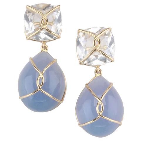 Floral motif diamond drop earring on wire with Euro backs